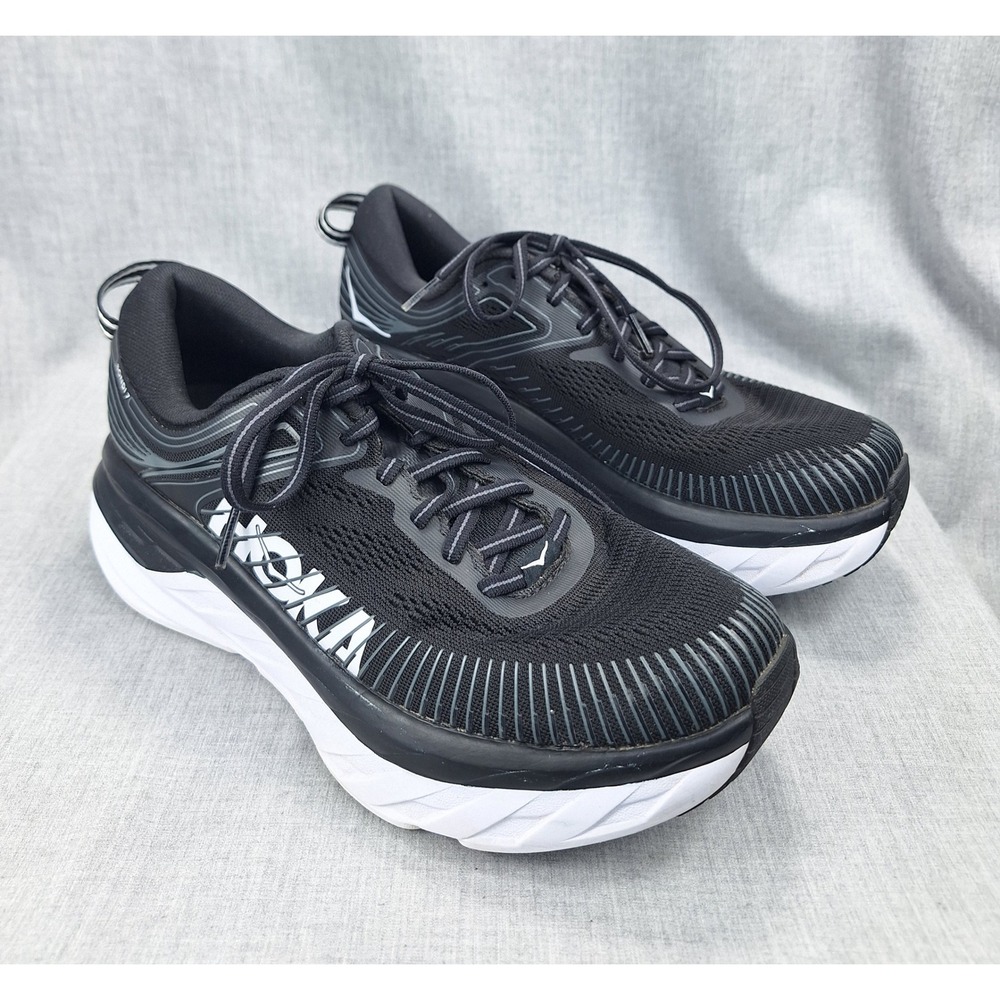 Hoka One One Bondi 7 Women 8.5 Wide Black White Running Shoes 1110531-BWHT